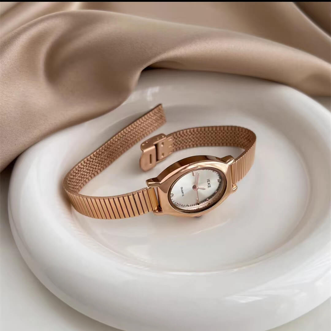 Vintage-Inspired Rose Gold Oval Bracelet Ladies Watch