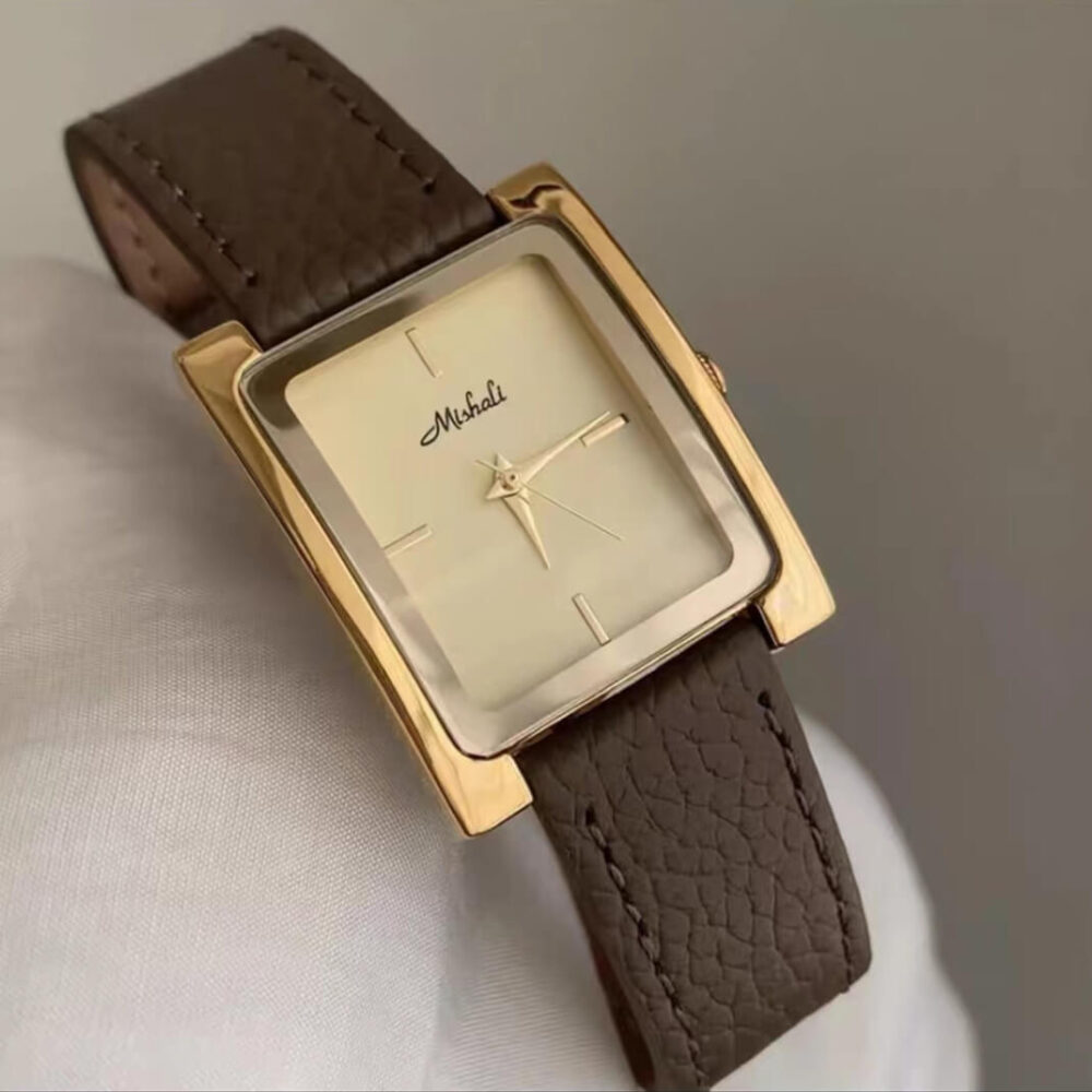 Classic Black/Grey Square Genuine Leather Wristwatch