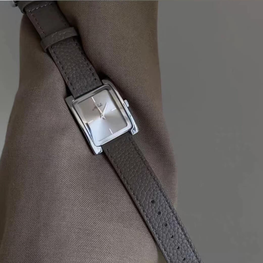 Classic Black/Grey Square Genuine Leather Wristwatch