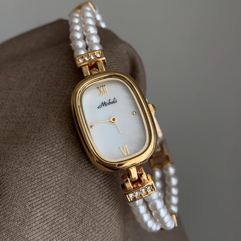 Dainty Mother of Pearl Oval Face Pearl Chain Ladies Watch