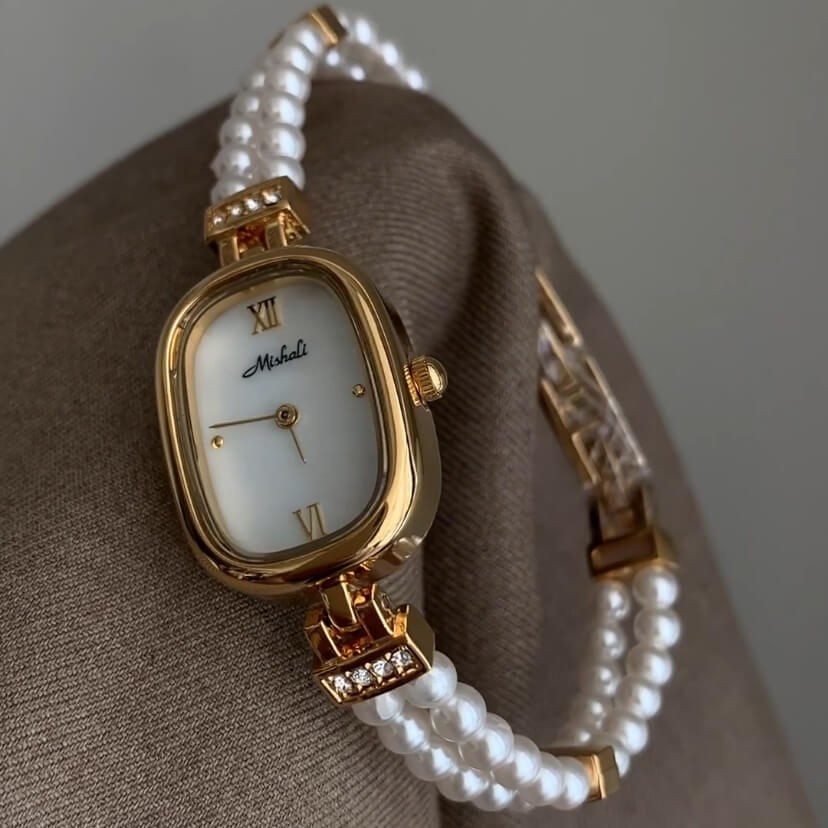 Dainty Mother of Pearl Oval Face Pearl Chain Ladies Watch