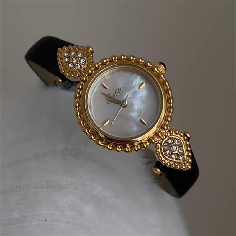 Vintage-Inspired Mother of Pearl Face Leather Watch