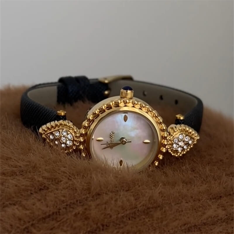 Vintage Style Mother of Pearl Face Leather Watch