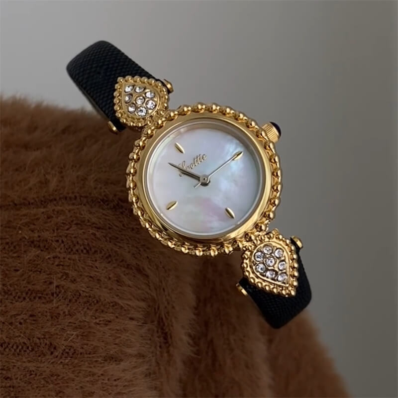Vintage-Inspired Mother of Pearl Face Leather Watch