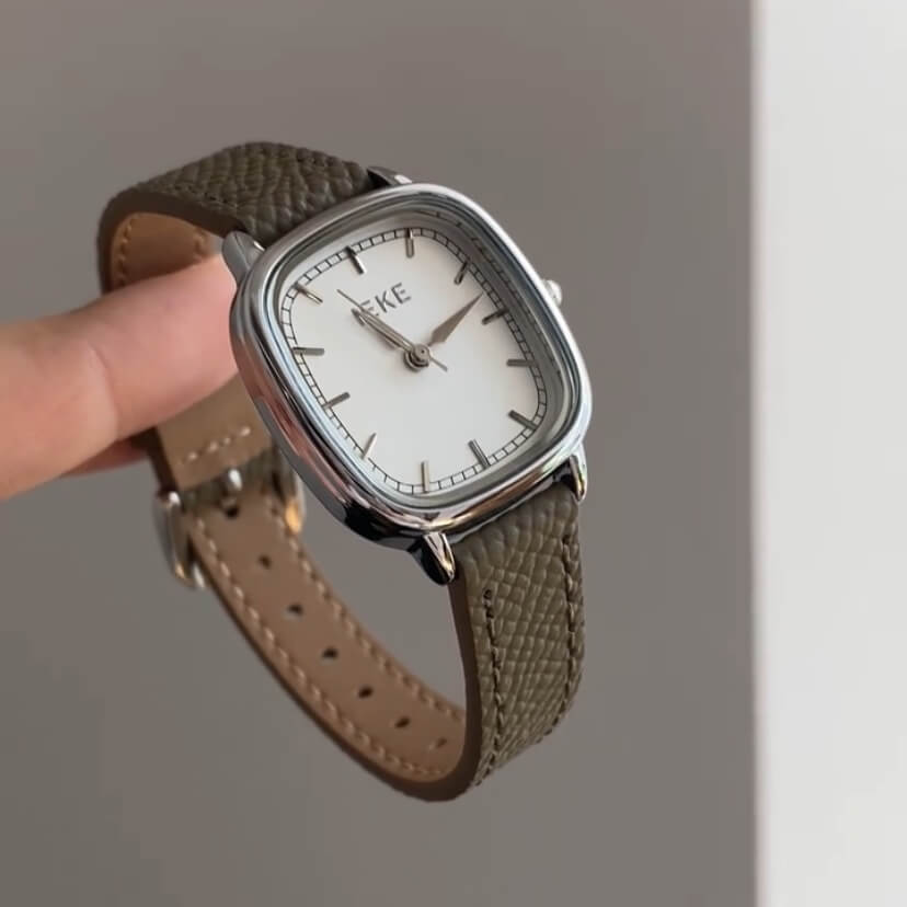 Classic Grey Square Genuine Leather Women’s Watch