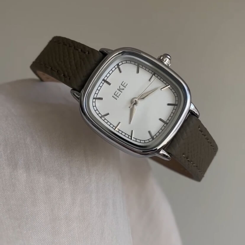 Classic Grey Square Genuine Leather Women’s Watch