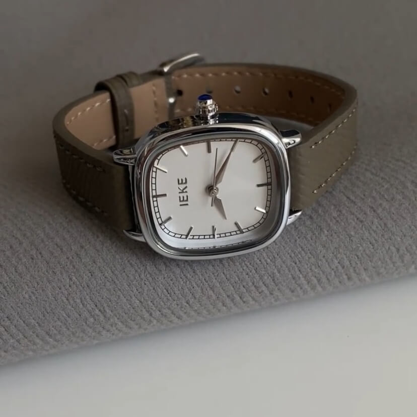 Classic Grey Square Genuine Leather Women’s Watch