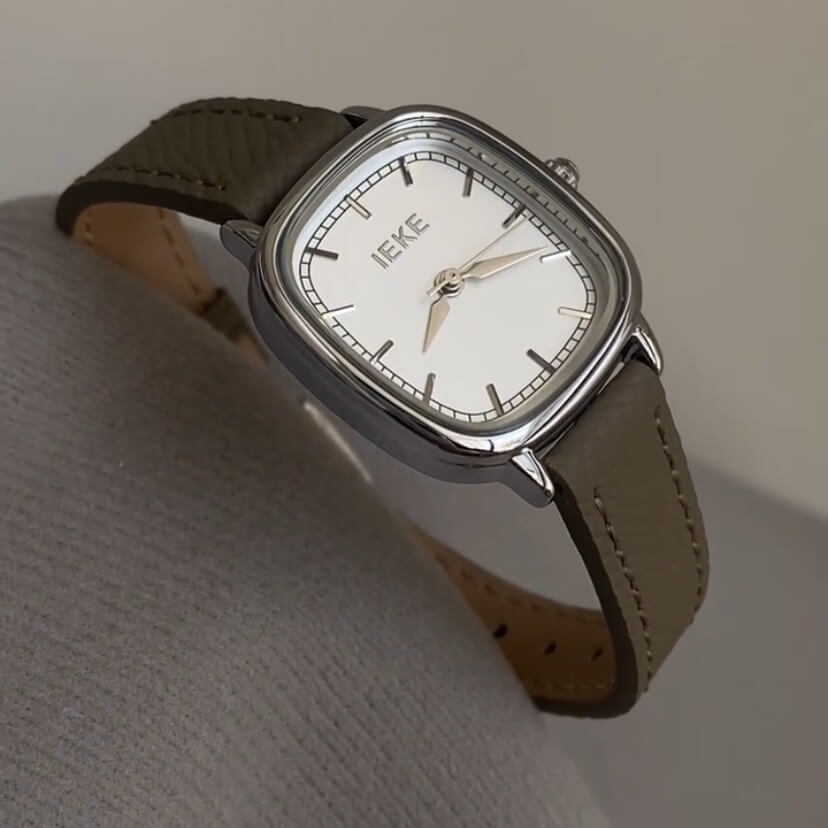 Classic Grey Square Genuine Leather Women’s Watch