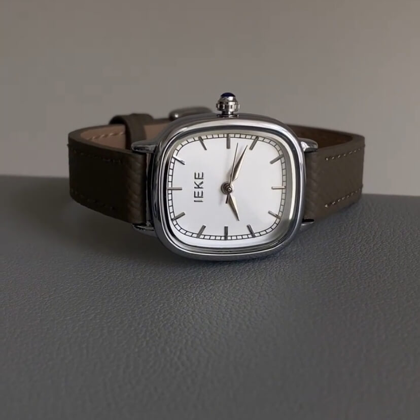 Classic Grey Square Genuine Leather Women’s Watch