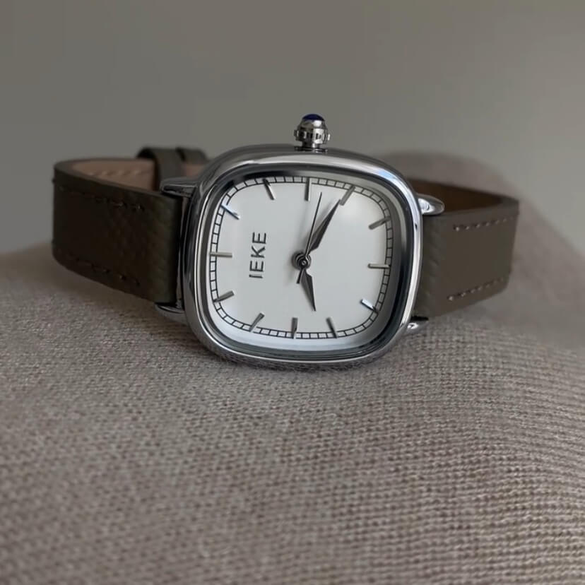 Classic Grey Square Genuine Leather Women’s Watch