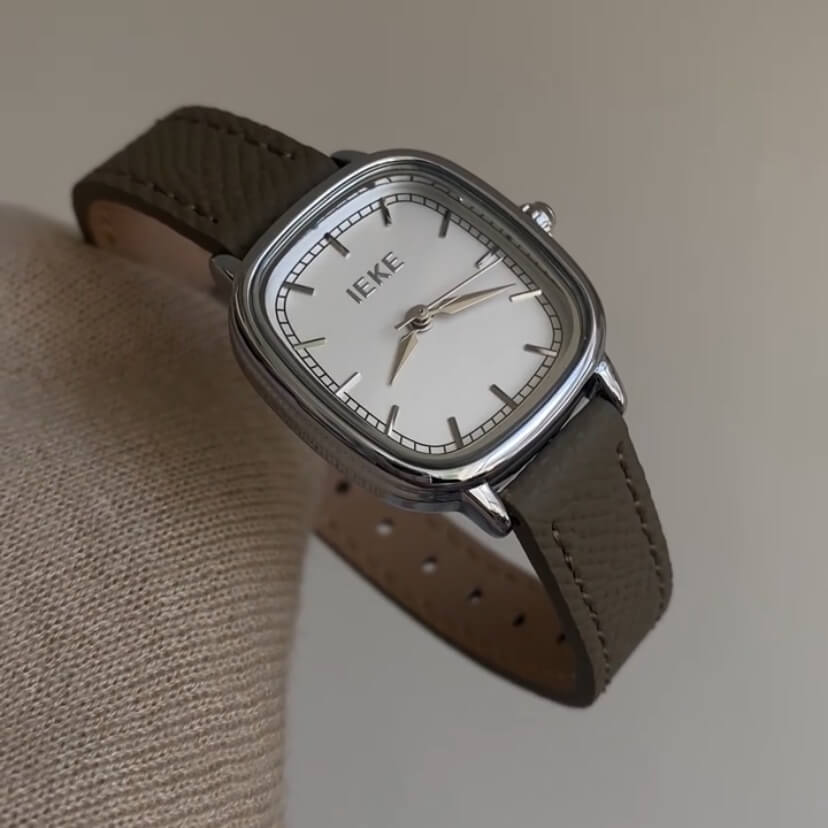 Classic Grey Square Genuine Leather Women’s Watch