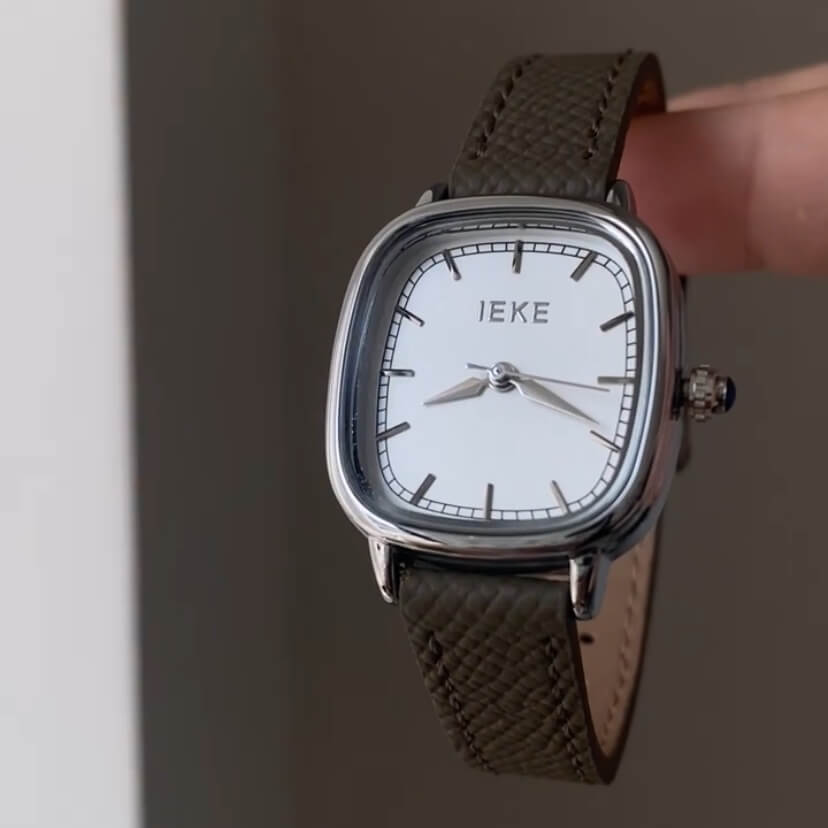 Classic Grey Square Genuine Leather Women’s Watch