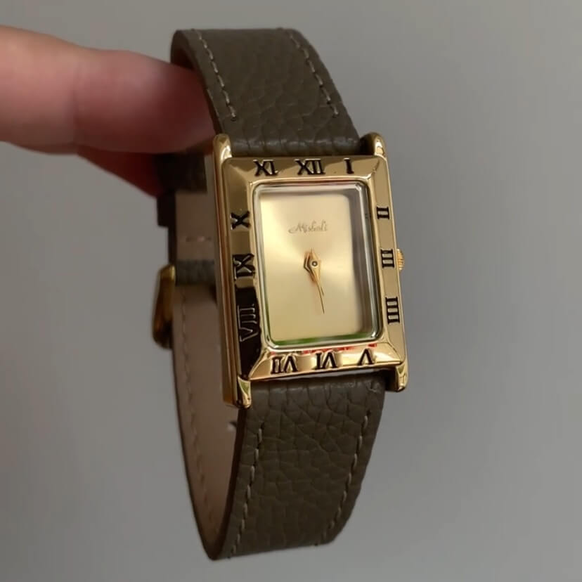 Classic Gold Square Face Genuine Leather Watch