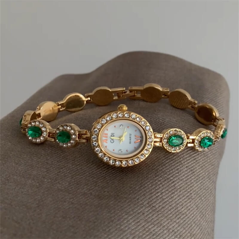 watch462-5.jpg Vintage Style Green Zircon Silver Bracelet Watch