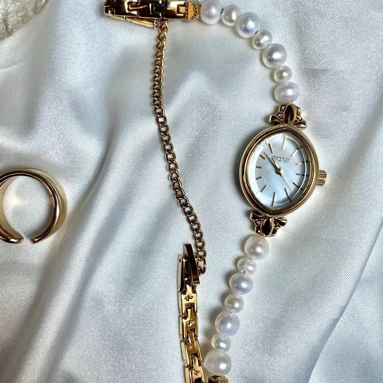 Vintage Small Oval Freshwater Pearl Bracelet Watch