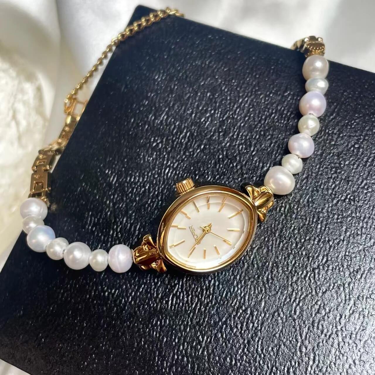 Vintage Small Oval Freshwater Pearl Bracelet Watch