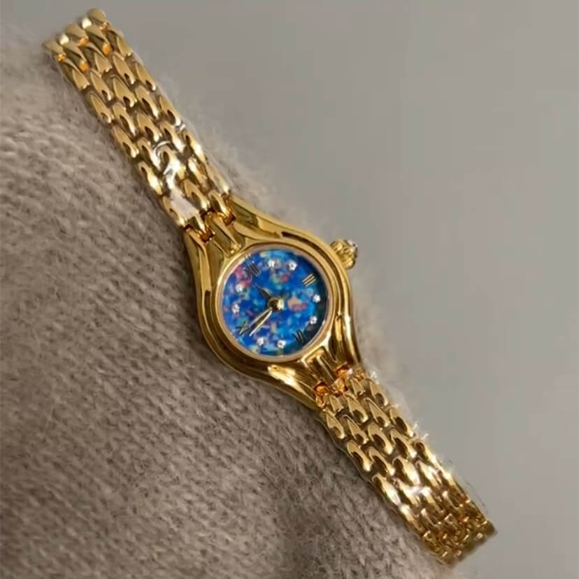 Vintage Style Small Blue Round Opal Face Watch