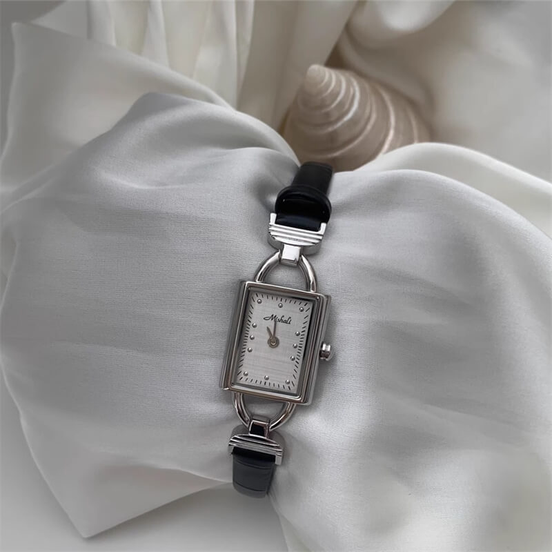 Chic Style Black Rectangle Leather Watch for Women