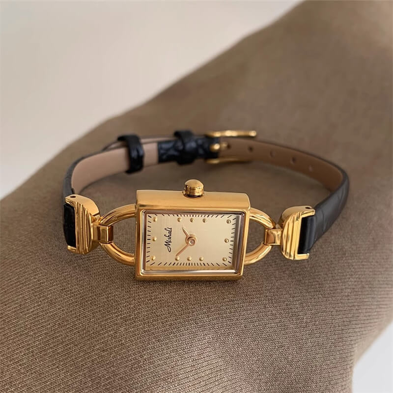 Chic Style Black Rectangle Leather Watch for Women
