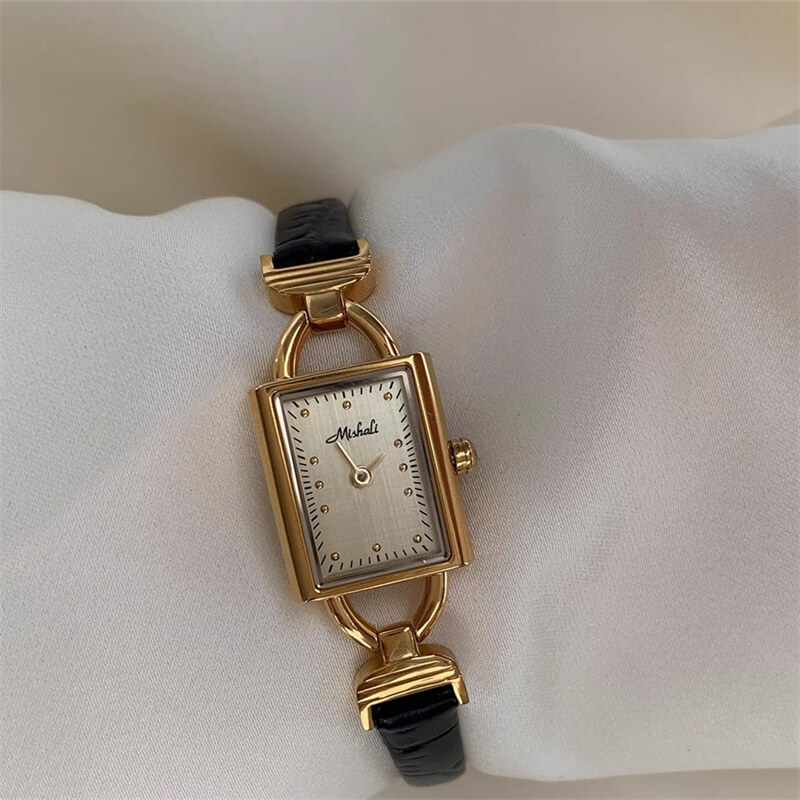 Chic Style Black Rectangle Leather Watch for Women