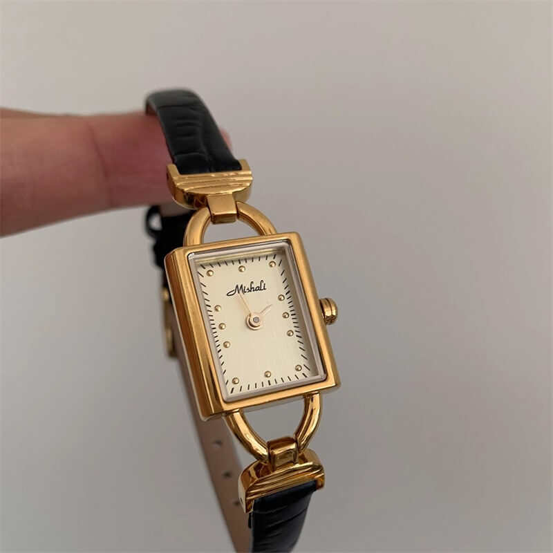 Chic Style Black Rectangle Leather Watch for Women