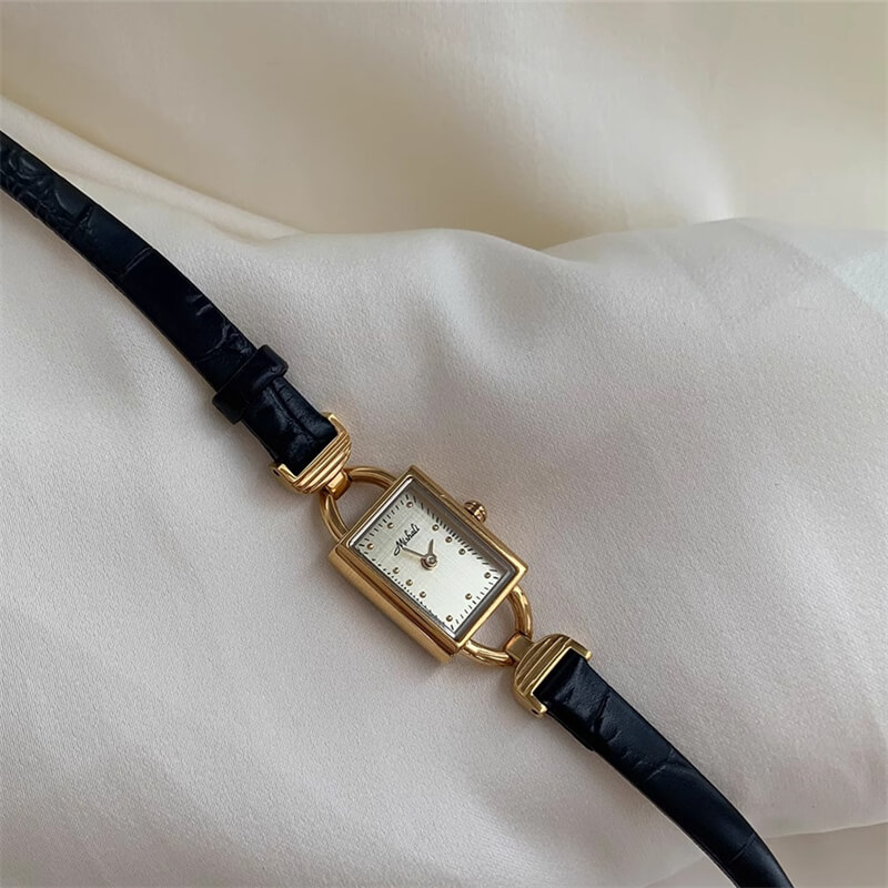 Chic Style Black Rectangle Leather Watch for Women