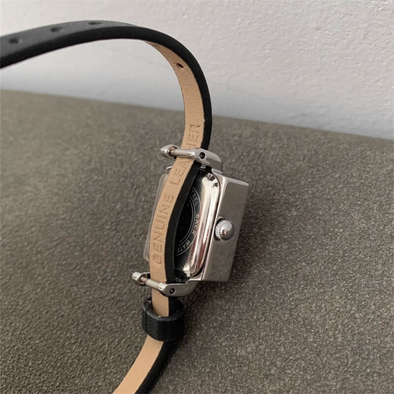 Classic Black Shining Square Face Genuine Leather Watch