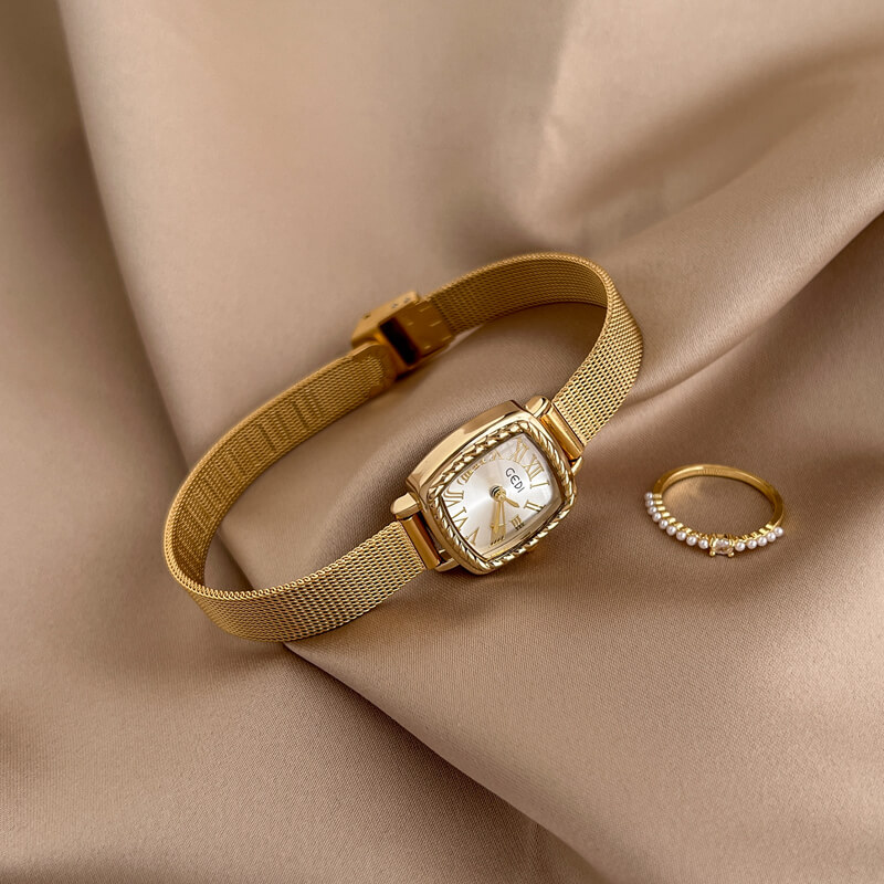 Vintage Style Golden Square Stainless Steel Watch