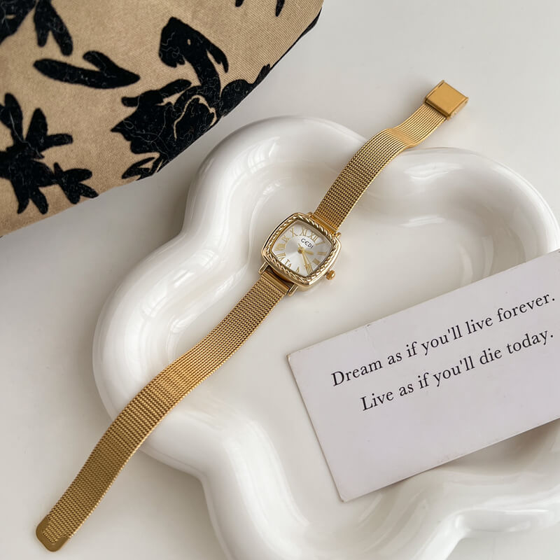 Vintage Style Golden Square Stainless Steel Watch