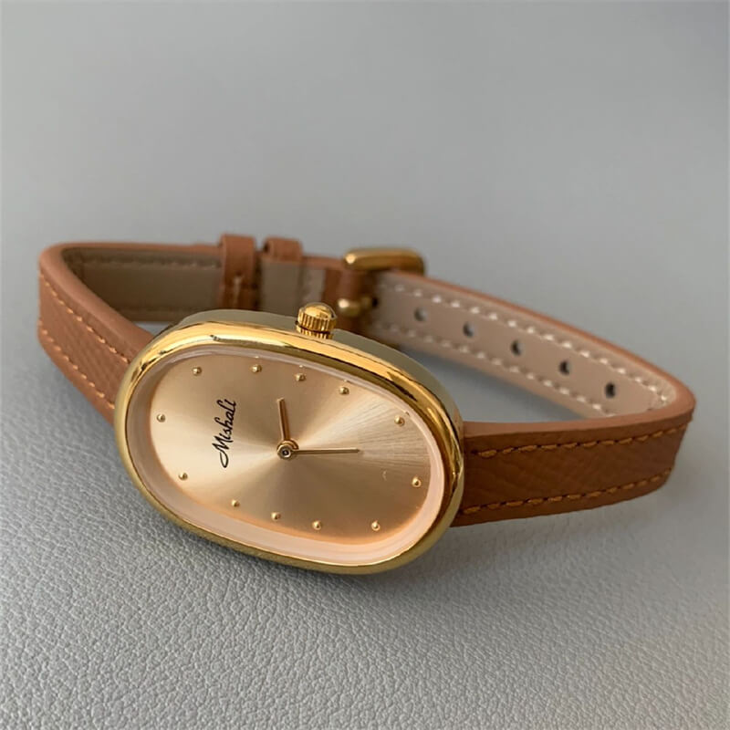 Minimalist Style Orange/Black Black Leather Watch