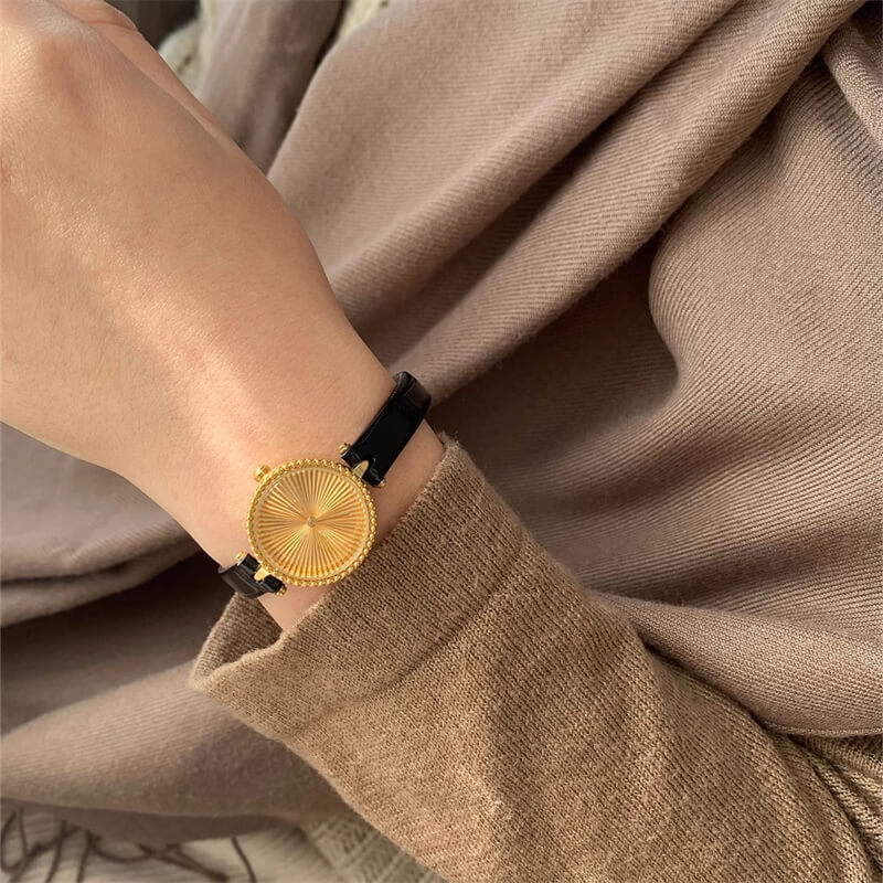 Chic Style Black/Red Round Genuine Leather Watch