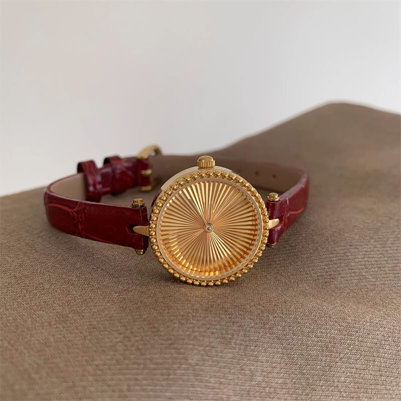 Chic Style Black/Red Round Genuine Leather Watch