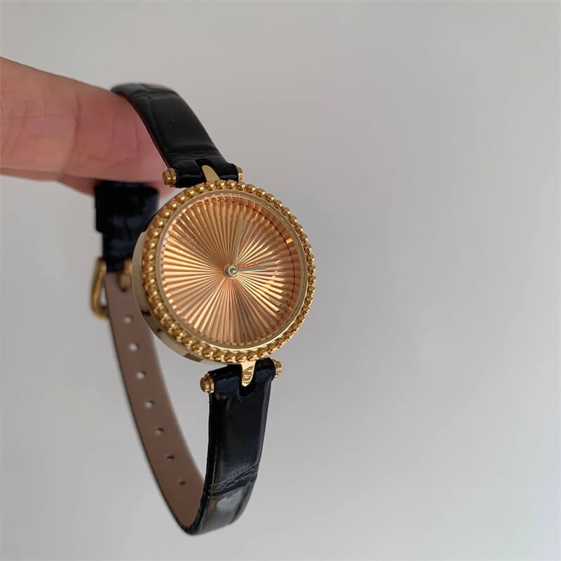 Chic Style Black/Red Round Genuine Leather Watch