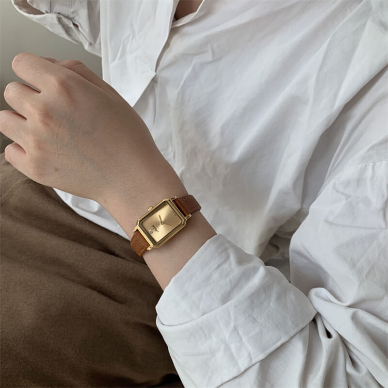 Minimalist Style Black Rectangle Genuine Leather Women’s Watch