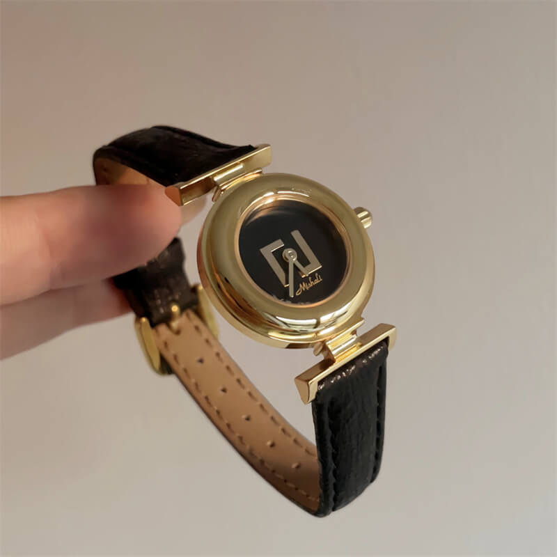 Classic Black Round Genuine Leather Dial Women’s Watch