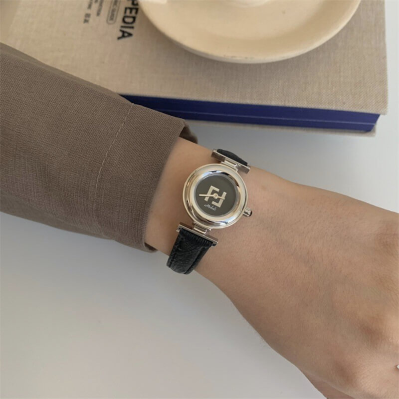 Classic Black Round Genuine Leather Dial Women’s Watch