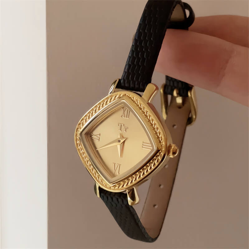 Vintage Style Brown/Black Embossed Leather Couture Watch