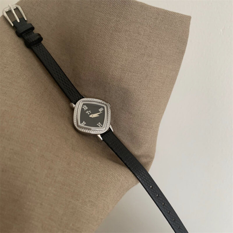 Vintage-Inspired Brown/Black Embossed Leather Couture Watch