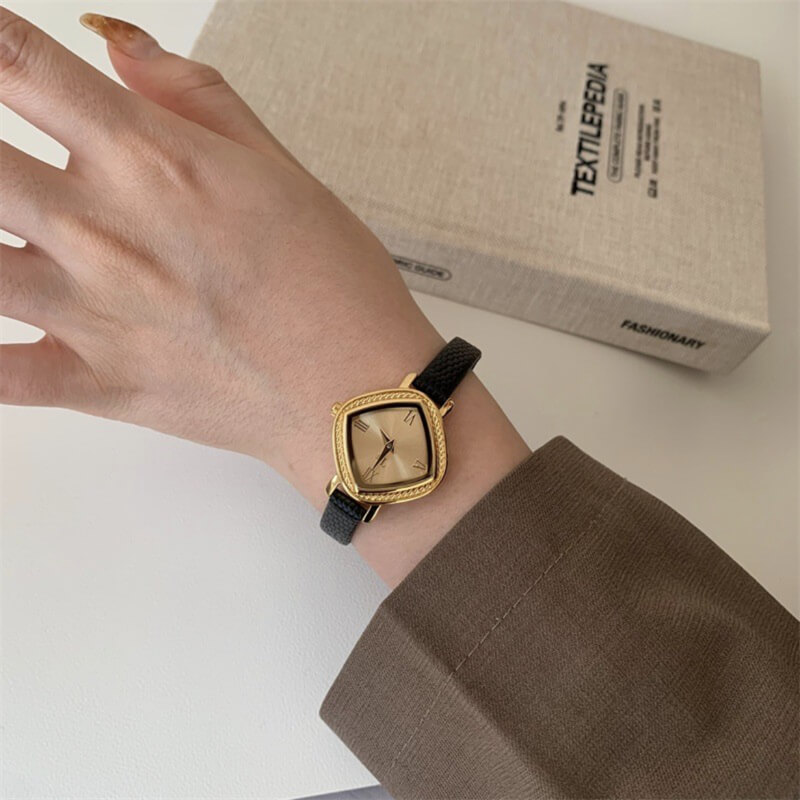 Vintage-Inspired Brown/Black Embossed Leather Couture Watch