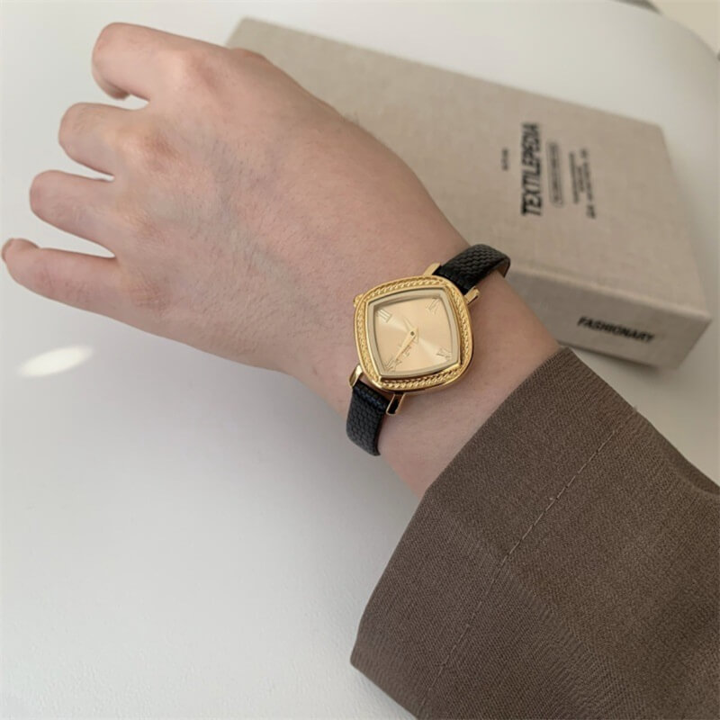Vintage-Inspired Brown/Black Embossed Leather Couture Watch