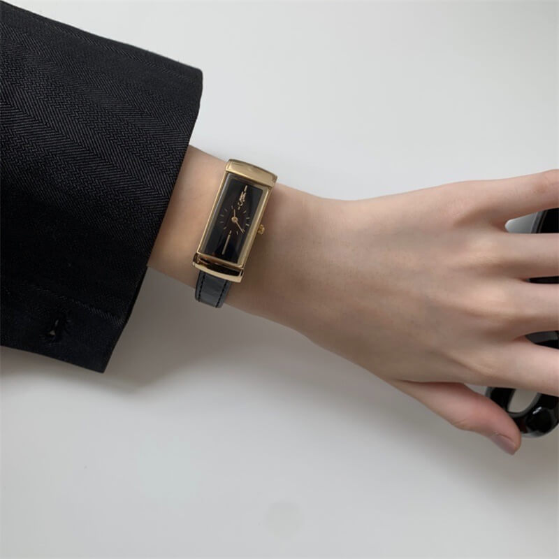 Vintage Style Black Rectangle Genuine Leather Women’s Watch