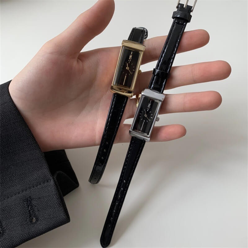 Vintage Style Black Rectangle Genuine Leather Women’s Watch