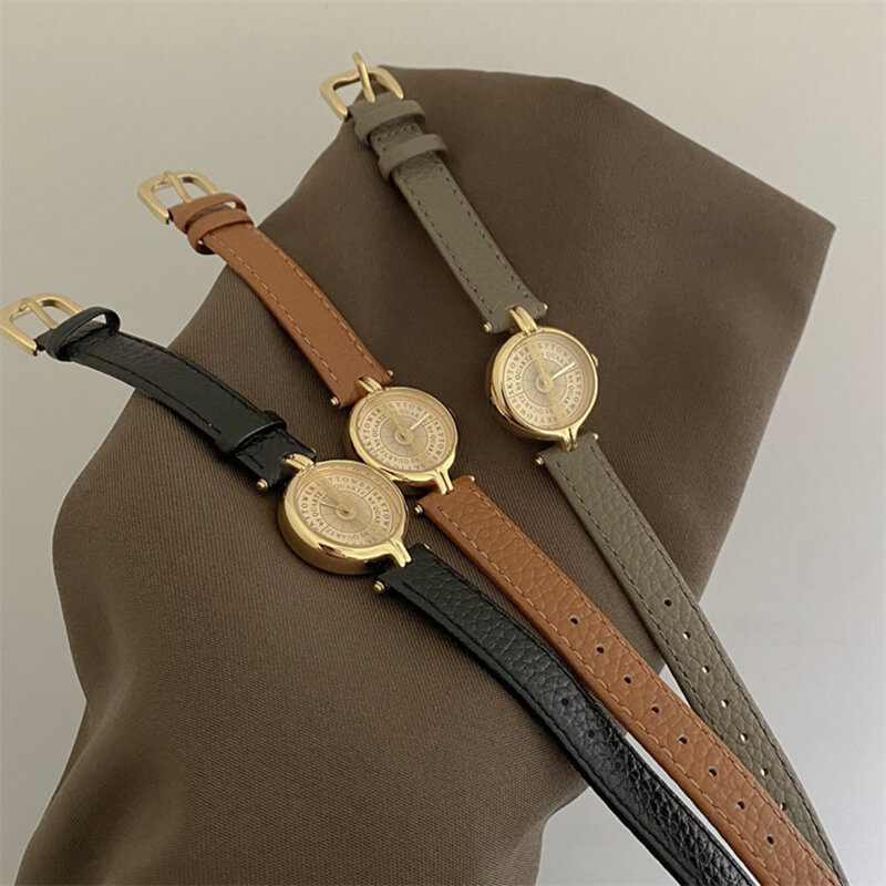 Classic Brown/Black/Grey Round LeatherLadies Watch