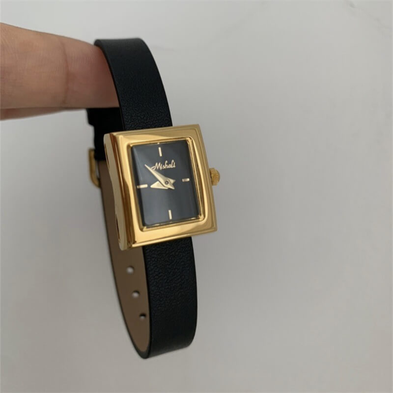 Classic Black-Gold Square Genuine Leather Watch