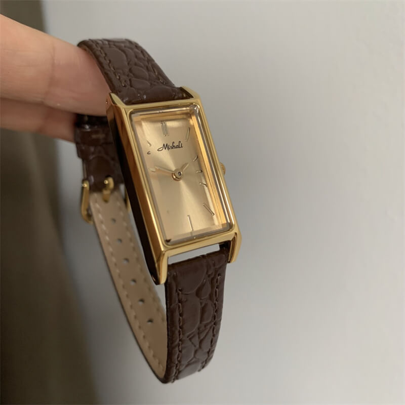 Minimalist Style Black Rectangle Leather Watch for Women
