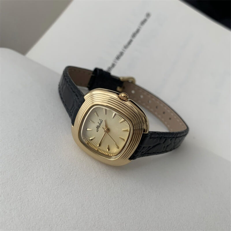 Dainty Brown/Black Square Genuine Leather Watch