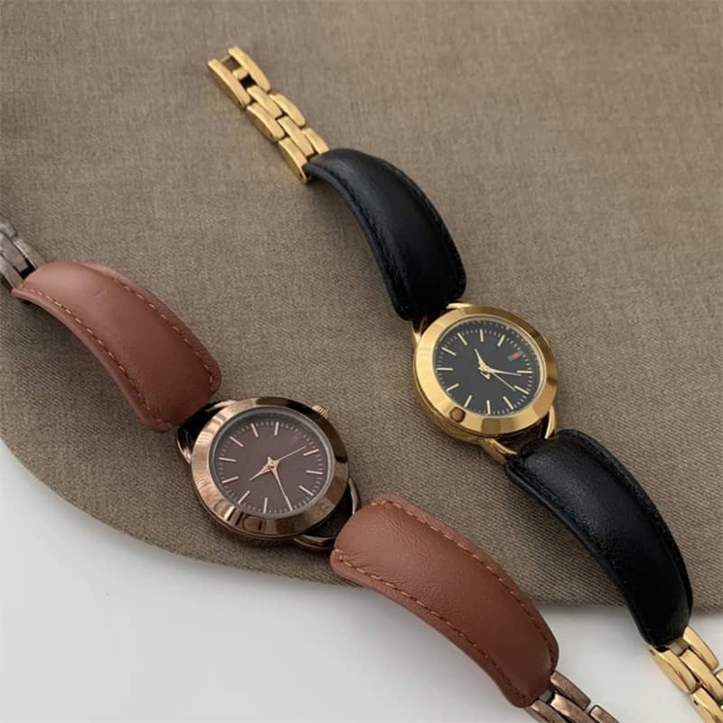 Chic Style Brown/Black Round Leather Ladies Watch