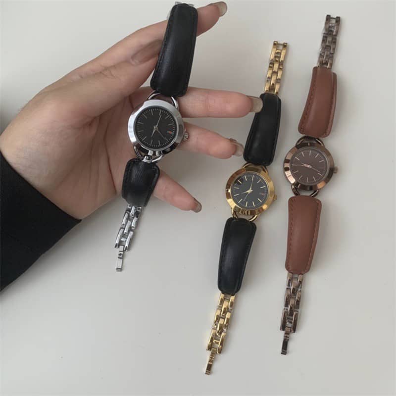 Chic Style Brown/Black Round Leather Ladies Watch