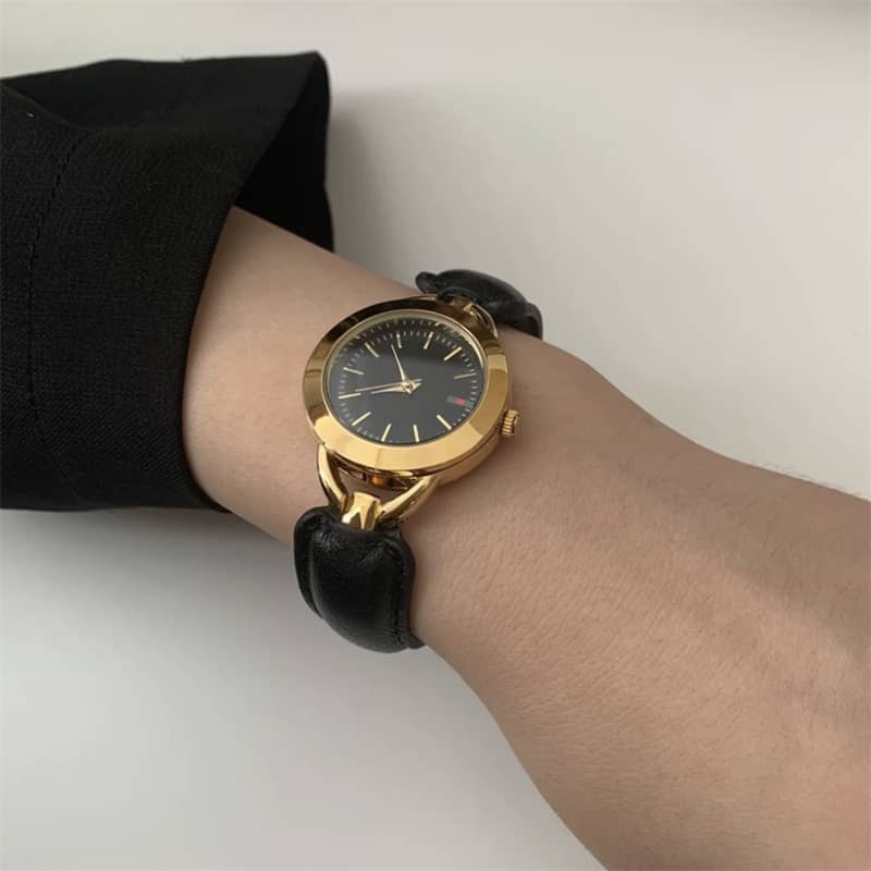 Chic Style Brown/Black Round Leather Ladies Watch