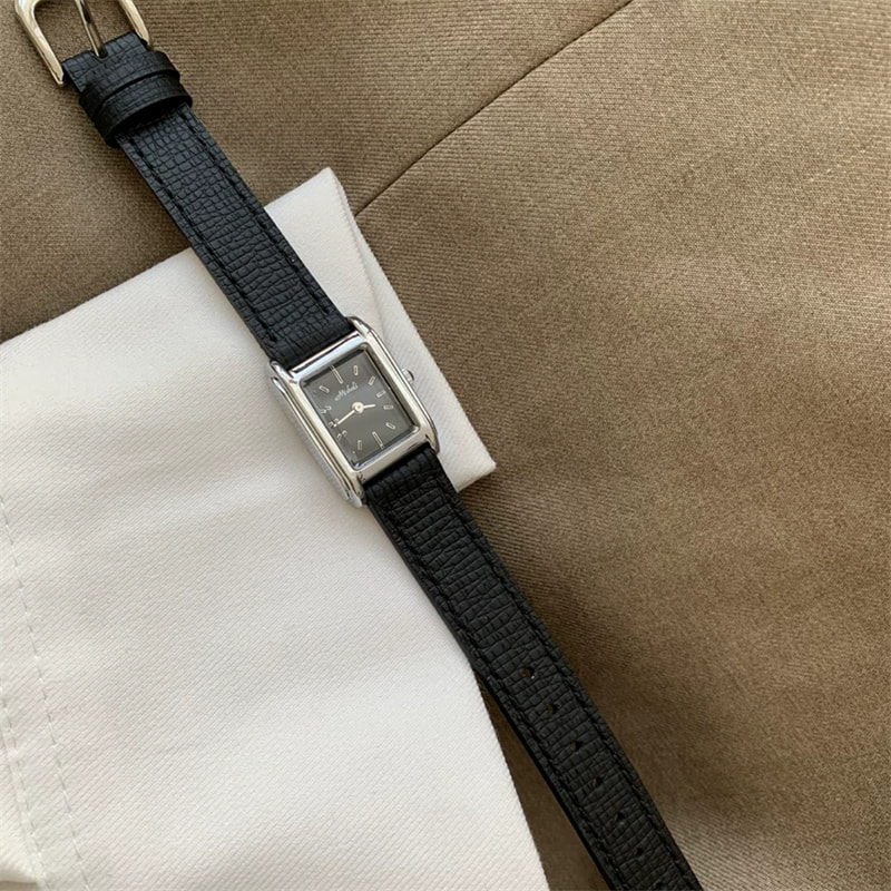 Minimalist Style Brown/Black Square Leather Wristwatch